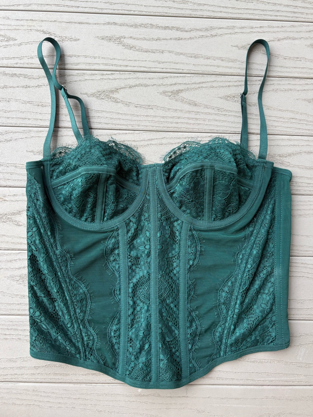 SHEIN Green Lace Boned Corset Top